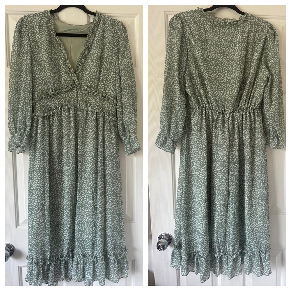 Cheetah Print Green Dress